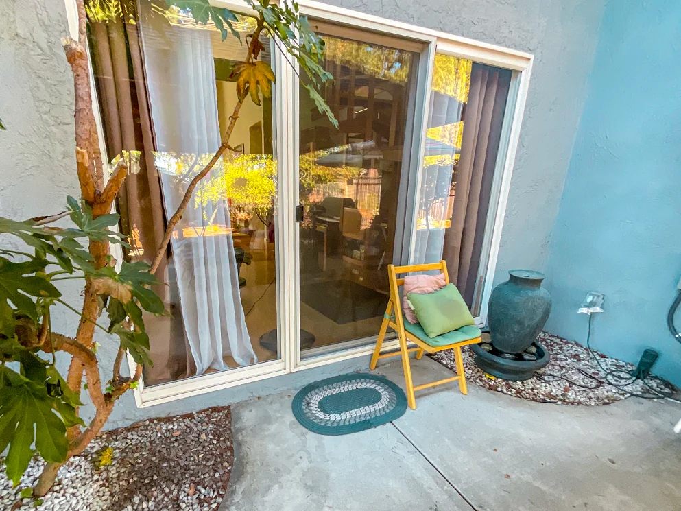 Rear sliding door on the patio before the stucco work